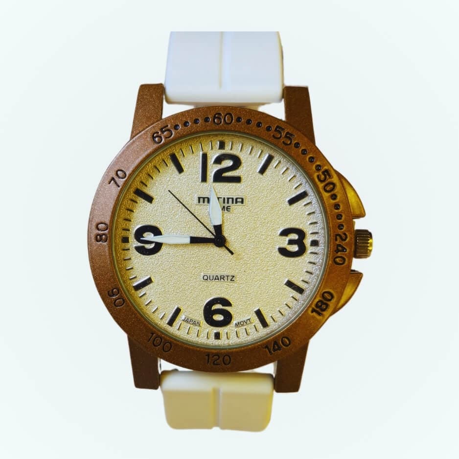 White Silicone Strap Watch for Men, Women – Gold Tone Bezel | Mitina Time